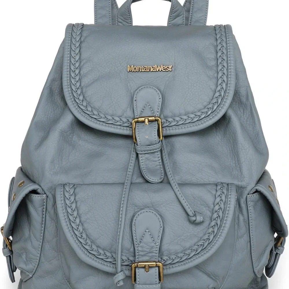 Montana West Gray Vintage Backpack with Braided Trim - Picture 1 of 6